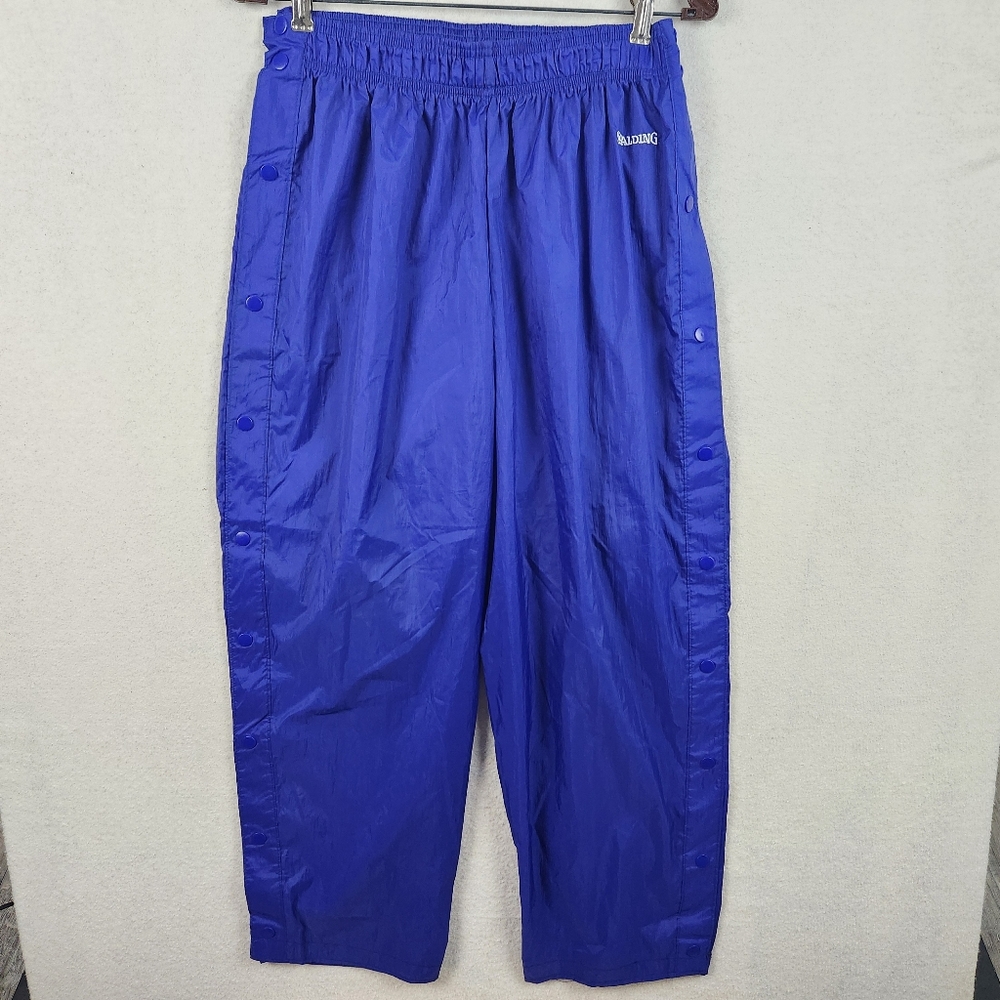 VTG Spalding Size Large Blue Windbreaker Pants with Side Snap Buttons